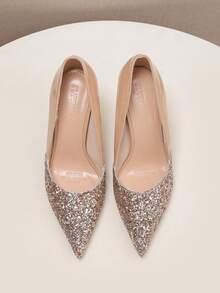 Sapatos de Salto Alto Stiletto de Bico Elegantes para Mulheres, Design em Bloco de Cores de Cristal, Adequados para Festas, Casamentos e Trabalho Diário - Moda Versátil, Decote Baixo, Fácil de Usar Scarpins Boneca Maria