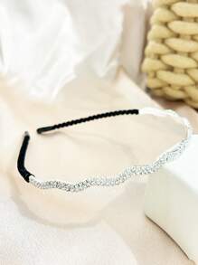 2 piezas Diademas de mujer asimétricas de terciopelo con piedras de estrás onduladas, elegantes para uso diario, diadema, aro para el cabello