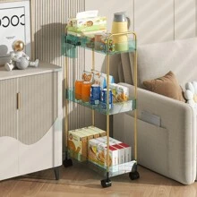 Xe đẩy 3 tầng có bánh xe trong suốt có khóa cho phòng tắm & kệ đa chức năng! Xe đẩy lưu trữ có bánh xe, thích hợp cho phòng khách, văn phòng, phòng tắm, nhà bếp, trang trí ngoài trời - màu xanh lá - Xem 1