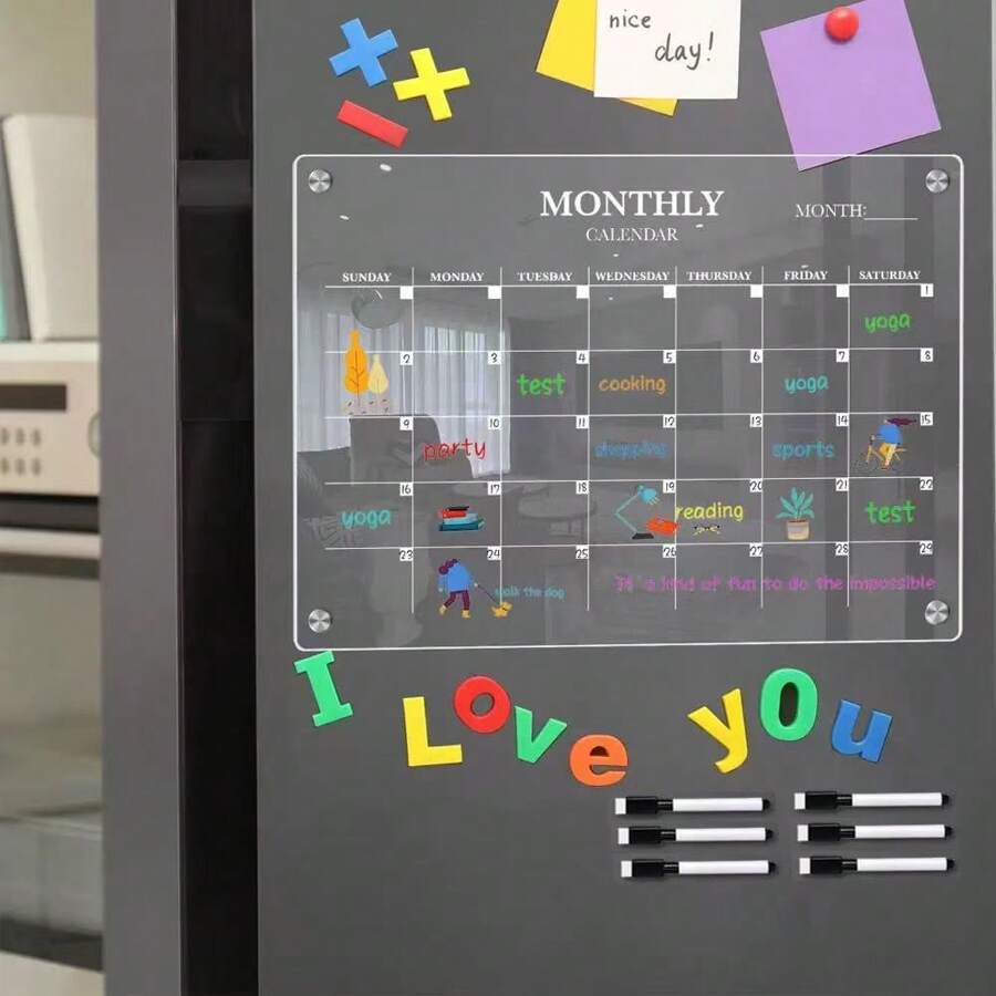1 pieza Pizarra blanca magnética de acrílico para refrigerador - Pizarra de planificación clara y colorida con bolígrafo - Pizarra de notas ideal para el hogar y la oficina