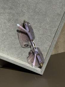 1pc Frameless Rectangular Fashion Glasses, Retro Style Suitable For Outdoor & Travel Use For Summer Beach Vacation,Outdoor,Travel Back To School Fashionable Preppy School Look - Gray Pink - View 3