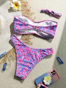 Sultry Sol 2 piezas Conjunto de bikini con estampado para mujer con tirantes desmontables, adecuado para vacaciones en la isla y fotografía - Multicolor - Ver 3