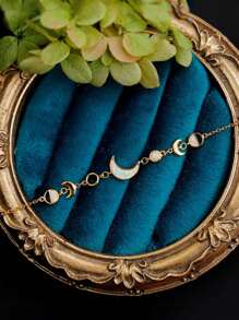 1pc S925 Sterling Silver Elegant Artificial Australia Opal Moon Charm Bracelet, Vintage Style Versatile Jewelry Gift For Women, Suitable For Daily Wear And Parties - Manufactured Opal Crescent Bracelet - View 3