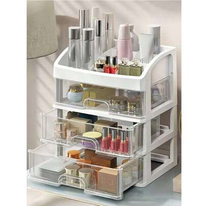 3/2/1 Layers Makeup Storage Box, Multi-Functional Transparent Drawer Type Storage Box, Large Capacity Makeup Display Cabinet, Suitable For Cosmetics, Bathroom Toiletries, Office Supplies Storage, Bathroom Vanity, Holiday Gift, Essential For Autumn & Winter, Suitable For Teachers, Friends, Classmates