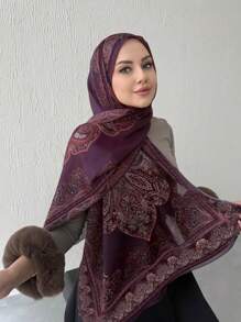 1 pièce Foulard hijab en mousseline imprimée, foulard élégant et luxueux de couleur rétro pour femme, accessoires hijab abaya, voile pour femme