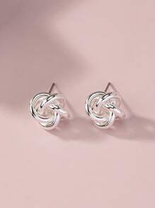 1/2 Pairs Of Metal Classic Simple Twisted Geometric Earrings Suitable For Daily Wear And Perfect Holiday Gift - Silver - View 9