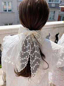 1件优雅蕾丝刺绣围巾头带蝴蝶结发箍，飘逸甜美造型头巾发带吸汗带，秋冬季女士度假装扮发饰，柔软头巾 - 彩色 - 查看 4