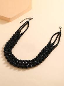 1 件黑色铝质编织水晶经典优雅三排围兜项链，适合女士，百搭配饰，适合派对、节日、礼物
