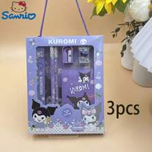 Sanrio Set de 5 piezas/3 piezas de artículos de papelería y regalo con diseños de dibujos animados lindos de Sanrio - Incluye cuaderno, lápiz, regla, sacapuntas y borrador, con Kuromi, Melody, Cinnamoroll. Regalo perfecto para cumpleaños, Navidad o vuelta al colegio (Set de 5/3/1, color y estilo enviados al azar)