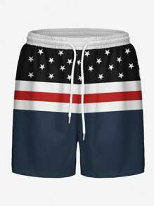 Men's Hawaii Holiday Casual Outdoor Sports National Flag Artistic 3D Digital Printing Loose Drawstring Beach Shorts, Suitable For Leisure & Daily Vacation