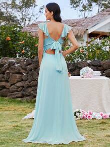 EVERPRETTY Sexy Backless Tie-Up Bow Ruffles Bridesmaid Dress - Baby Blue - View 2