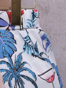 2 Stücke Hawaii-Stil Allover-Muster Hemd & Shorts Lässig Set für Jungen, Sommer - Babyblau - Übersicht 5