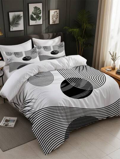 Juego de Edredón de 3 piezas con estampado geométrico abstracto (1*Edredón + 2*Funda de Almohada, Sin Relleno) - Decoración minimalista y relajante para el hogar, adecuado para todas las estaciones, cierre con cremallera, apto para hotel, dormitorio, habitación de invitados y decoración de dormitorios. Hipoalergénico y de fácil cuidado, elegante, ligero y transpirable.
