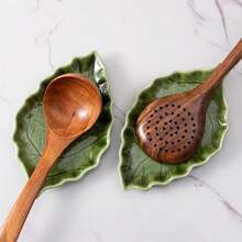 1/2pcs Ceramic Spoon Rest For Stove Top, Cute Green Leaf Shaped Spoon Rest/Spoon Holder For Kitchen Countertop, Farmhouse Decor Leaf Shape Spatula Holder Utensil Rest, Gift For Mother's Day Housearming Thanksgiving Christmas