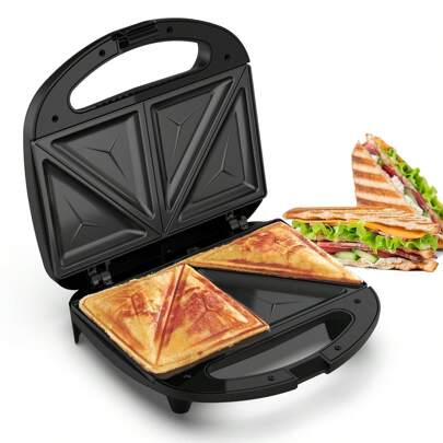PANCERKA Non-Stick Electric Sandwich Maker - Easy To Clean, Cool Touch Handle, With Indicator Lights, Ideal For Breakfast, Grilled Cheese, And Snacks, Compact Design For Storage, Black (EU Plug)