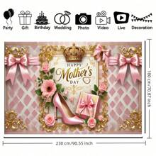 1pc Mother's Day Background Banner, Multi-Size Polyester Fabric, With High Heels, Bows, Gifts, Suitable For Mother's Day Parties, Indoor And Outdoor Decoration, Garden Decoration, Photography Background, Studio Decoration, No Electricity