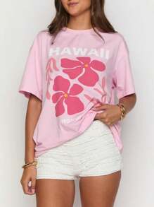 Oversized Graphic T Shirt For Women Teens Girl Y2K Floral Short Sleeve Baggy Tee Shirts Loose Fit Vintage Aesthetic Coastal Tops Summer Beach Going Out Tops - Hồng - Xem 3