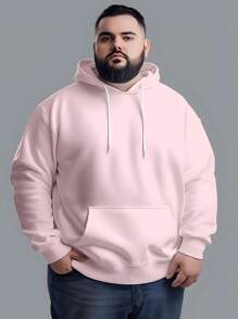 Men's Plus Size Sweatshirt  Hood Premium Mesh Cold Weather Blouse Basic Cotton Flannel Coat Various Colors - Baby Pink - View 1