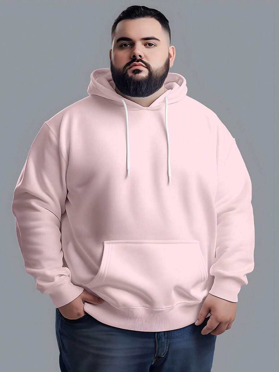 Men's Plus Size Sweatshirt Hood Premium Mesh Cold Weather Blouse Basic Cotton Flannel Coat Various Colors - Baby Pink - View 1