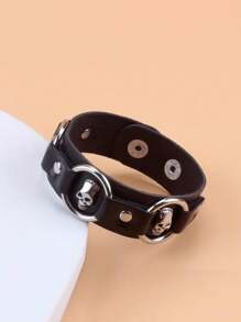 朋克风格哥特式嘻哈铆钉 PU 皮革手链，适合女性日常佩戴、节日、派对、音乐会、情人节礼物 - 黑色 - 查看 15