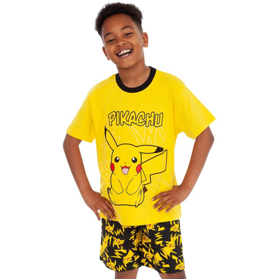 pokemon Pyjamas | Boys Pikachu Pyjamas | Kids Short PJs | Official Merchandise - Yellow - View 1