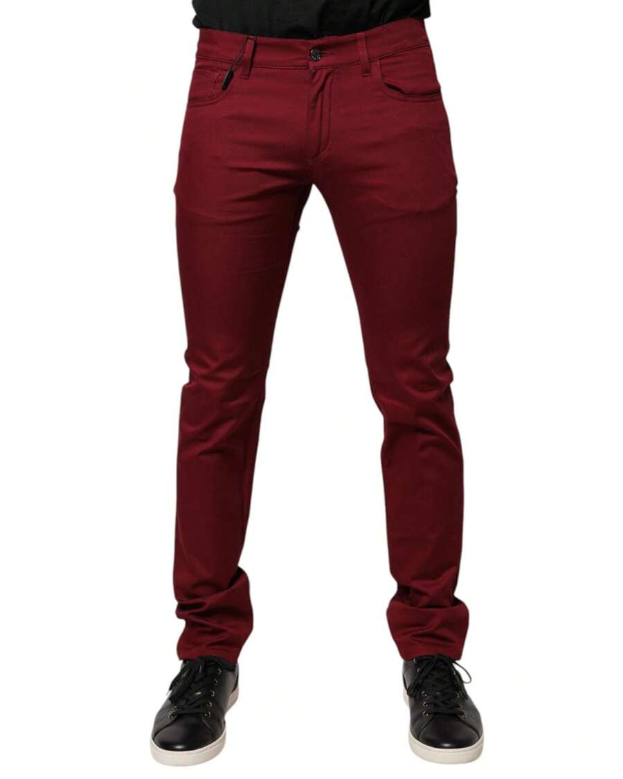 Slim Fit Burgundy Pants Men Red - Đỏ - Xem 1