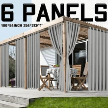 6 PANELS Outdoor Patio Curtains - Waterproof Grommet Top Curtains, White Woven Texture Exterior Curtains, Suitable For Pergolas, Porches, Gazebos, Cabins, Decks - Silver - View 5