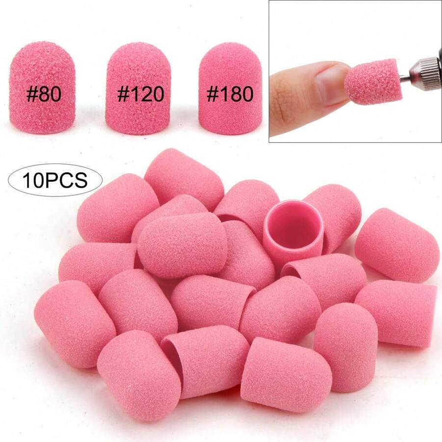 10pcs 10*15Nail Sanding Caps With Rubber Manicure Pedicure Cutter Nail Art Sanding Bands UV Gel Polish Remover Nails Tool