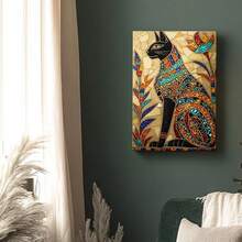 1pc Framed Wall Art, Wrapped Canvas Poster Vintage Prints, A Mosaic Of A Cat Sitting On Top Of A Table, Birthday Party Decor, Decorative Wall Art For Living Room Bedroom Office, Hanging Hardware Included - Framed, Vertical - Framed Canvas - View 7