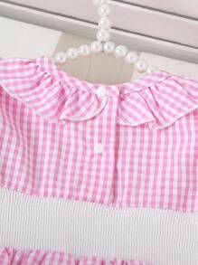 Cute Short Sleeve Elasticated Waist Embroidered Pattern Pink Bodysuit - Pink - View 8