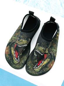 Sandalias de playa para niños, zapatos ligeros y transpirables para exteriores, playa, agua, arroyo, escalada con suela blanda y estampado de camuflaje de dinosaurio de la jungla para niños - Verde militar - Ver 1
