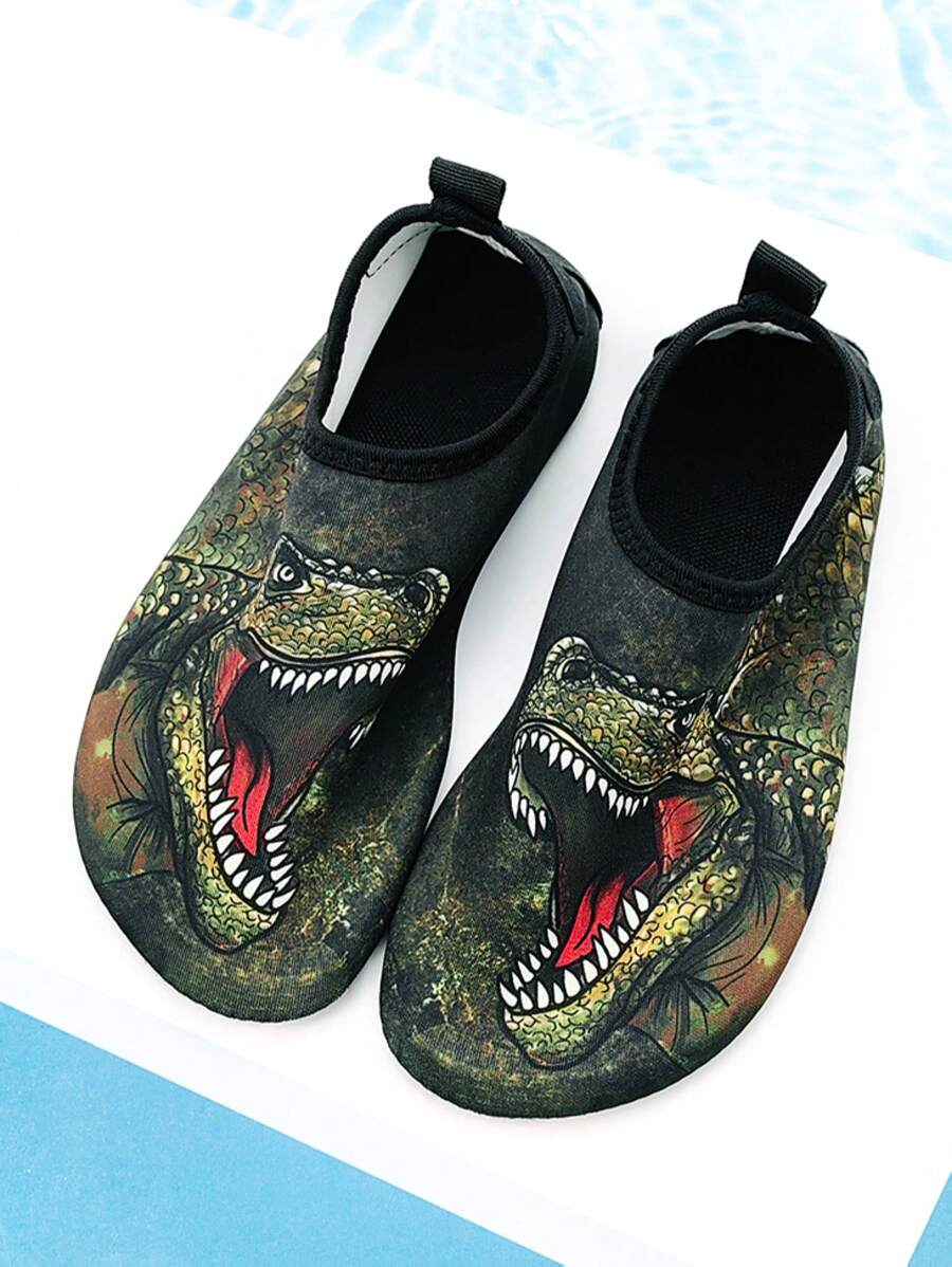 Sandalias de playa para niños, zapatos ligeros y transpirables para exteriores, playa, agua, arroyo, escalada con suela blanda y estampado de camuflaje de dinosaurio de la jungla para niños - Verde militar - Ver 1