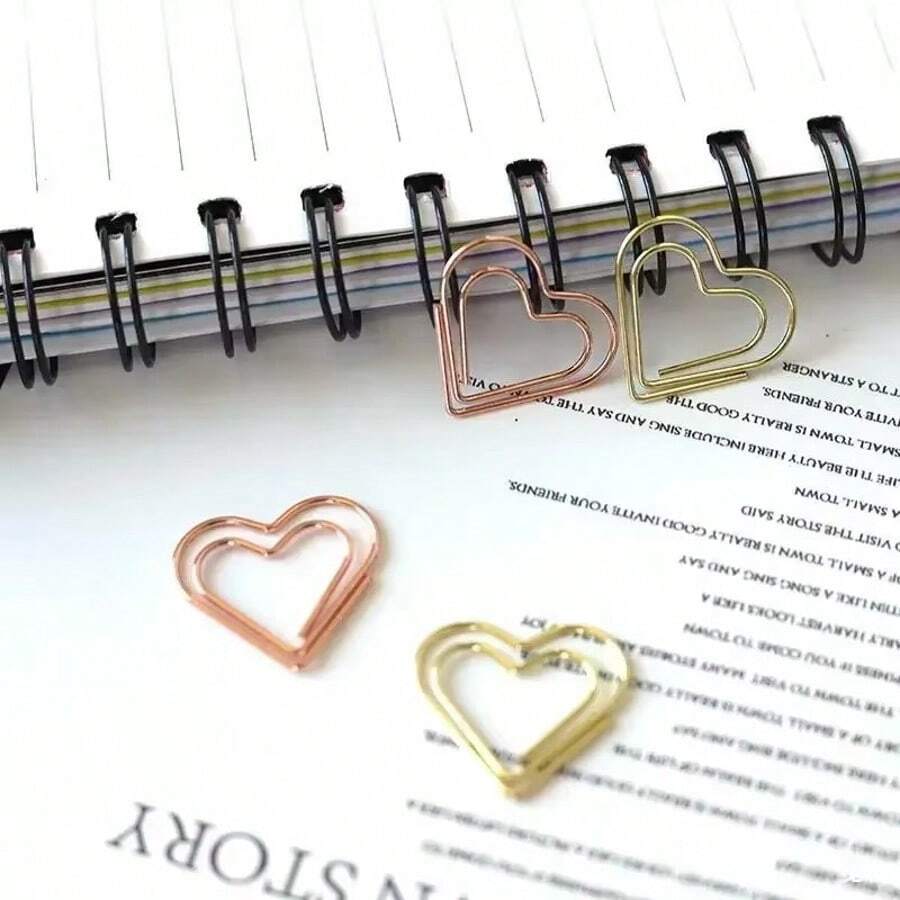 50pcs/Set Metal Heart Shaped Mini Binder Clips, Bookmarks, Book Binding, Note Decoration Stationery, School & Office Supplies - Multicolor - View 1