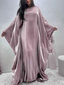 1 pieza Nuevo vestido abaya holgado de satén brillante para mujer, elegante vestido musulmán de manga larga para fiestas, cumpleaños, Kaftán modesto