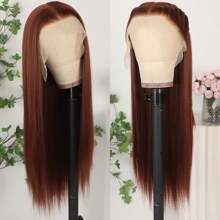 13X6 Platinum White Synthetic Lace Front Wigs 28 Inch Pre Plucked Long Straight Hair Wigs Glueless White Wigs Heat Resistant Fiber Hair Natural Halloween Wigs Platinum Blonde Lace Front Wigs For Women For Daily Christmas Party Cosplay Use - Reddish Brown - 查看 3