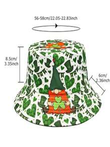 1pc Reversible Clover Print Bucket Hat, Versatile Outdoor Sun Protection Hat For Men & Women, Summer - Multicolor - View 4