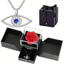 Soap Rose Black Exquisite Gift Box, Paired With Blue Pendant Necklace, Suitable For Valentine's Day, Mother's Day, Graduation, Major Festivals As Gifts For Wife, Girlfriend, Myself, Mother, Classmates