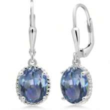 925 Sterling Silver 9X7MM Oval Gemstone Birthstone Leverback Drop Dangle Earrings For Women-WCZ