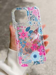 1pc Colorful Floral Transparent TPU Shockproof Anti-Scratch Anti-Fingerprint Phone Case, Compatible With IPhone, Fits For Spring/Summer Flower Phone Case - Multicolor - View 4
