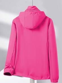女士运动风衣外套，新款春秋季纯色连帽轻便防风户外休闲运动夹克 - 紫色 - 查看 2