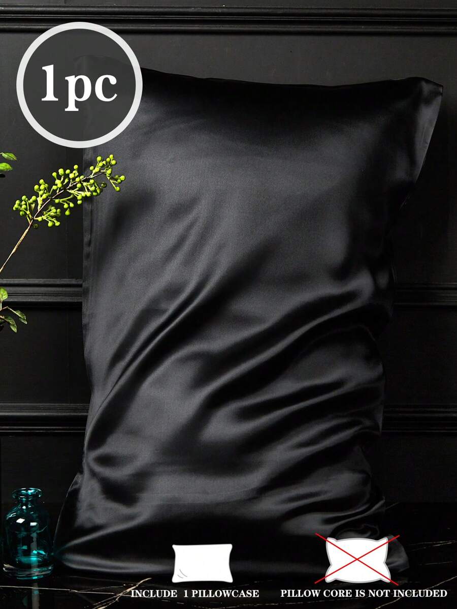 1 vỏ gối satin đen, thích hợp cho mùa hè, thoáng mát và thân thiện với da, thoải mái, unisex, vỏ gối trang trí phòng ký túc xá, bộ đồ giường, không bao gồm ruột gối, phù hợp với giường đơn, đôi, cỡ queen, cỡ king. - màu đen - Xem 1