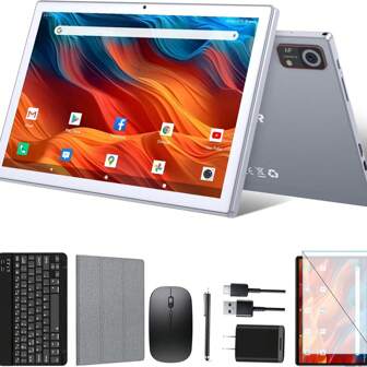 Tablet Android 14 de 10 Pulgadas, Tablet WiFi 5G 8GB RAM+128GB ROM (1TB TF), Tableta con Teclado Ratón y Bolígrafo, Tablet PC con Octa-Core T606, 1080FHD, 13MP+8MP, 7000mAh, Bluetooth 5.0, Type-C/GPS /OTG-Negro