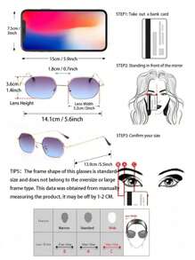 1 Pair Women's Geometric Small Full-Frame Metal Frame Gradient Lens Y2K Elegant Classic Timeless Fashion Fashion Glasses, Suitable For Street Photography And Business Occasions - 1pc 金框灰藍 - 查看 6