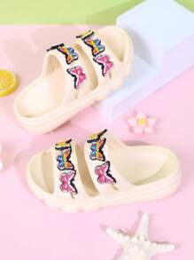 1 Paar Mädchen Sandalen, rutschfeste Schmetterlingsdekor Außen Clogs Kleinkind Strandschuhe, Sommer - Beige - Übersicht 4