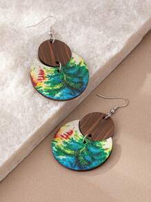 1 Pair Bohemian Style Colorful Wooden Beach Tree, Crescent Moon, Bow Knot & Flower Pendant Fashion Creative Drop Earrings