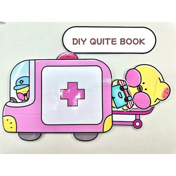Adorable Mini Rubber Duck Ambulance 3D Sticker Book, Play Scenes Collage Craft DIY Quiet Book