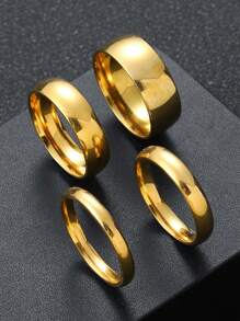 4件套不锈钢戒指套装弧形设计情侣戒指基本款18k镀金男女通用简约时尚风格适合情侣礼物日常佩戴结婚戒指