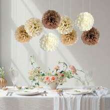 12张/13张棕色纸巾，卡其焦糖色派对装饰，象牙白奶油色调，波西米亚香槟棕色花卉墙饰，中性乡村风生日派对婚礼装饰 - 如圖 - 查看 2