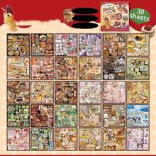 30Sheets Japanese Style Cute Food Stickers, Vintage Aesthetic Stationery Stickers For Planner, Scrapbook