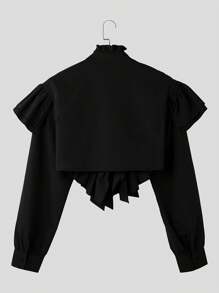 INCERUN Fashion Mens Tie Front Buttons Long Sleeve Ruffle Blouse Holiday Party Casual Shirt Tops - màu đen - Xem 4